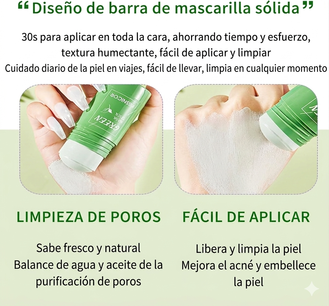 Stick Detox Facial 3 Unidades Tratamiento para Acné y Puntos Negros con Extractos de Té Verde y Berenjena