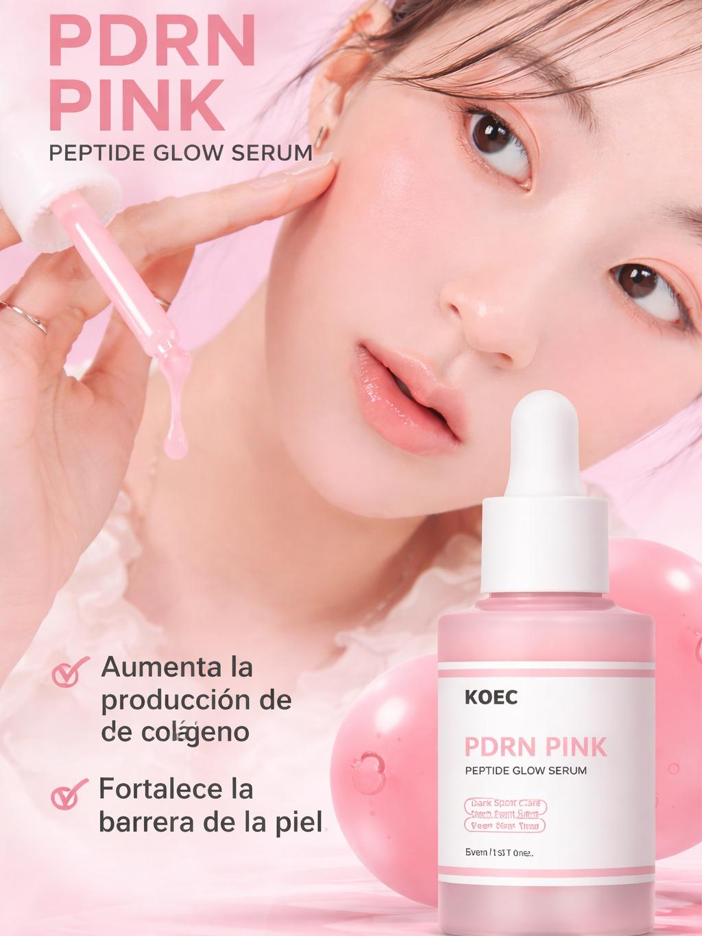 KOEC Rose PDRN-suero brillante con péptido rosa, suavizante reafirmante para la piel opaca, cuidado de las manchas oscuras, incluso el tono de la piel, mejora la elasticidad de la piel