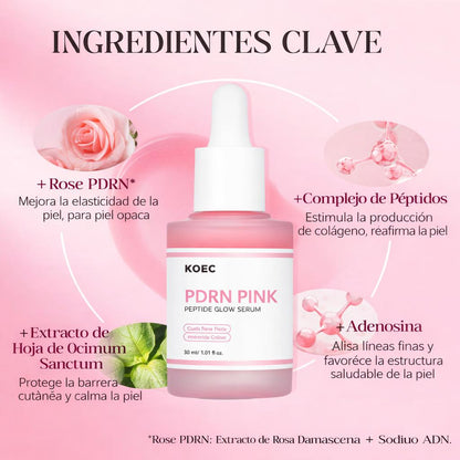 KOEC Rose PDRN-suero brillante con péptido rosa, suavizante reafirmante para la piel opaca, cuidado de las manchas oscuras, incluso el tono de la piel, mejora la elasticidad de la piel