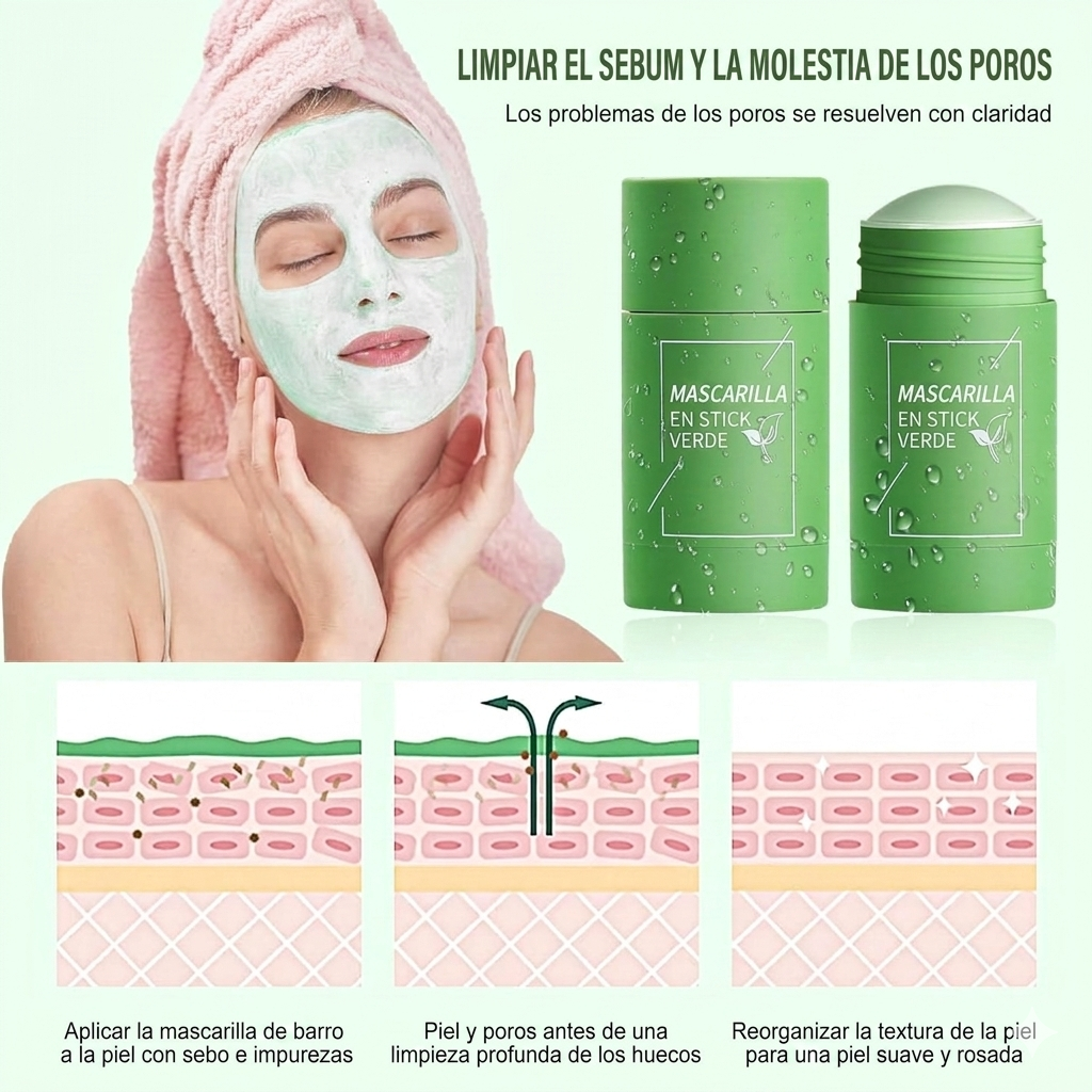 Stick Detox Facial 3 Unidades Tratamiento para Acné y Puntos Negros con Extractos de Té Verde y Berenjena