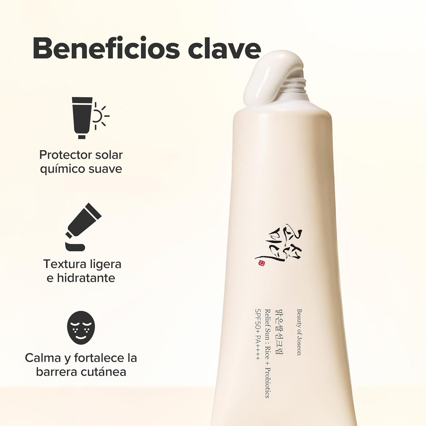 Protector Solar Beauty of Joseon con Probióticos de Arroz Coreano, Crema Facial Humectante Suave, 50 ml