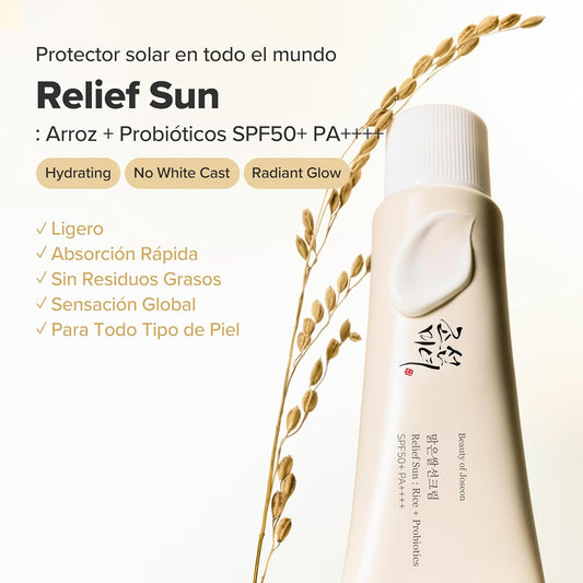 Protector Solar Beauty of Joseon con Probióticos de Arroz Coreano, Crema Facial Humectante Suave, 50 ml