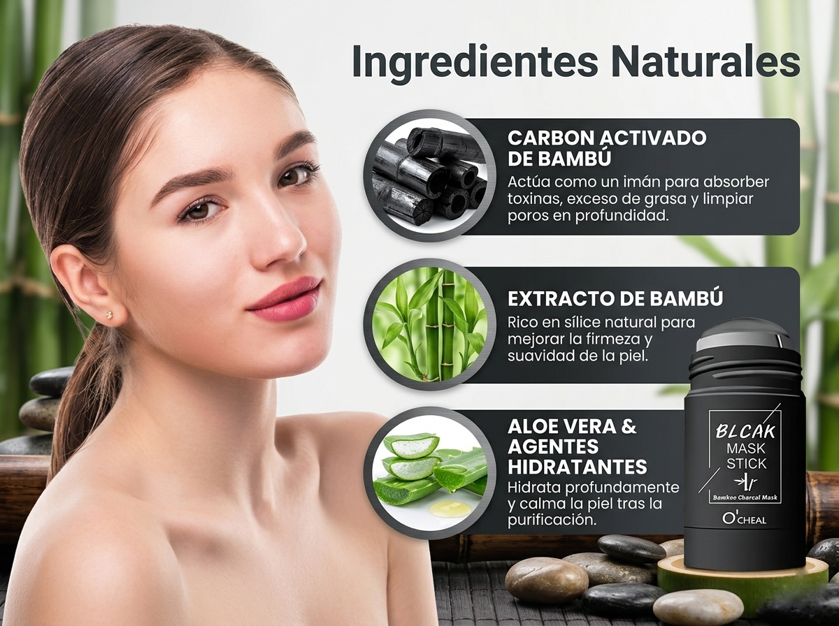 Stick Detox Facial Tratamiento para Acné y Puntos Negros con Carbón de bambú