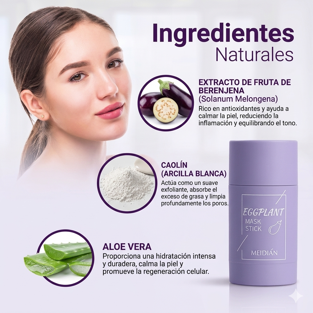 Stick Detox Facial Tratamiento para Acné y Puntos Negros con Extractos de berenjena