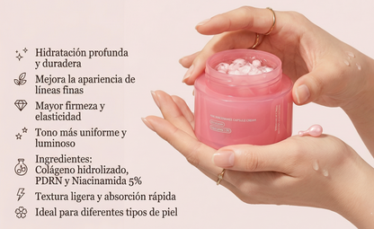 KOEC PDRN  Crema de Colágeno Rosa de 50g, Antiarrugas, Hidratante, Iluminadora, Aumenta la Elasticidad, 5% Niacinamida, Colágeno Hidrolizado